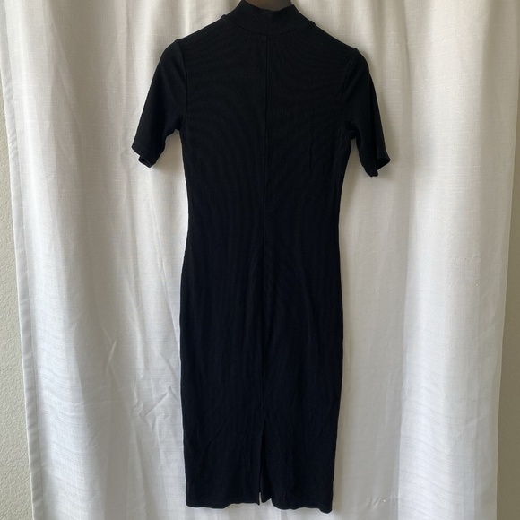 Marine Layer Lexi Ribbed Midi Dress Sz M Black Short Sleeve Mock Neck Lined - Picture 8 of 13